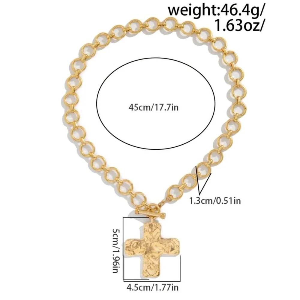 Hammered Gold Cross Pendant With Chain Necklace